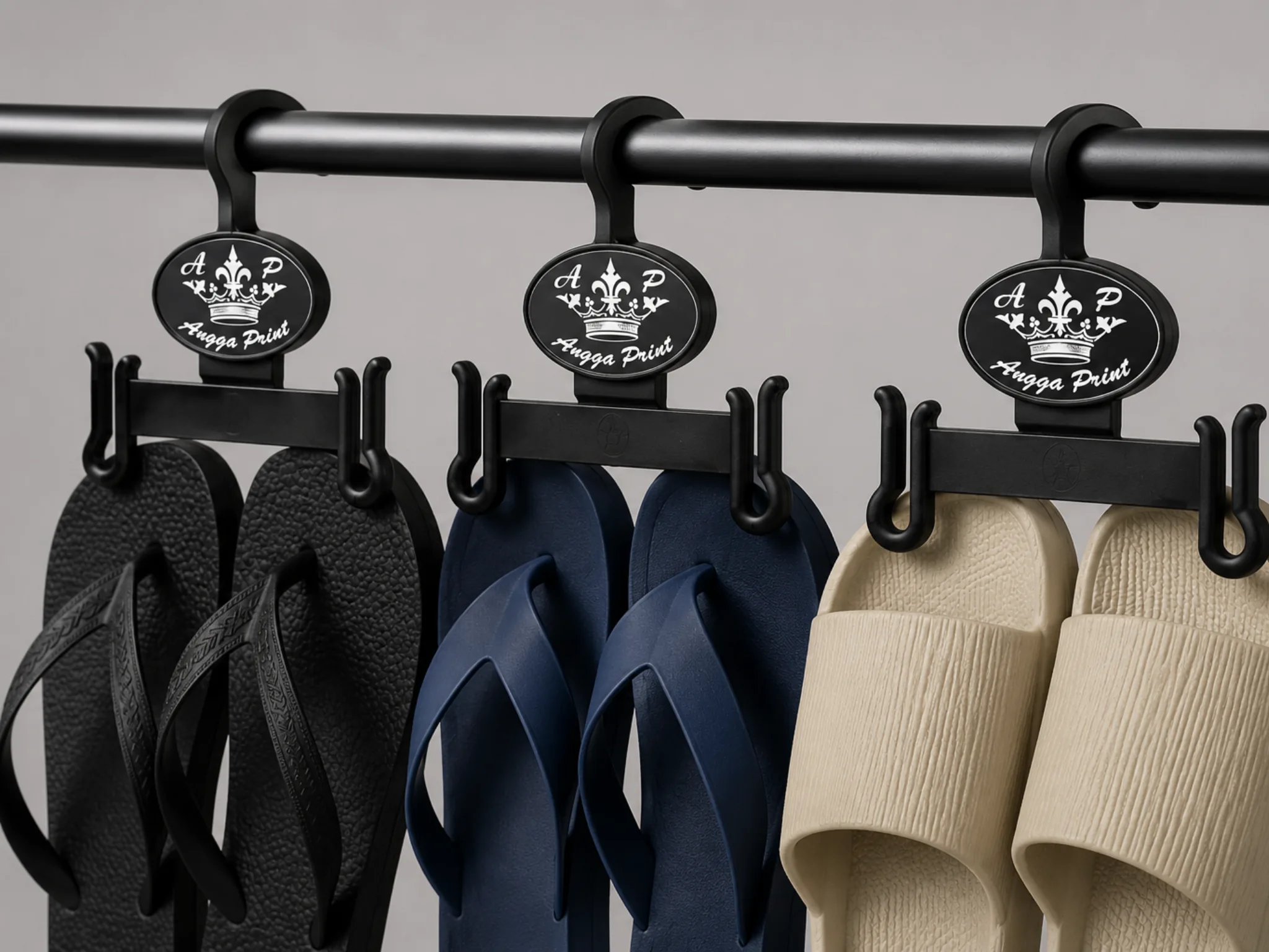 Sablon Hanger Sandal Custom, Hangtag Display Brand Sandal Anda